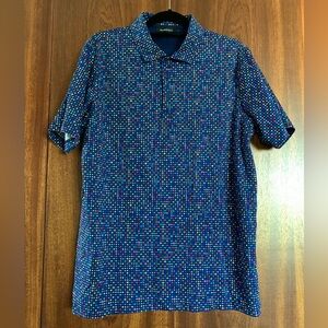 Bugatchi Cotton Golf Polo Polka Dot Navy NWOT
